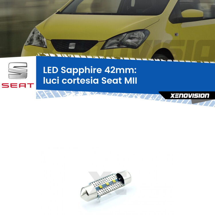 <strong>LED luci cortesia 42mm per Seat MII</strong>  senza tettino. Lampade <strong>c5W</strong> modello Sapphire Xenovision con chip led Philips.