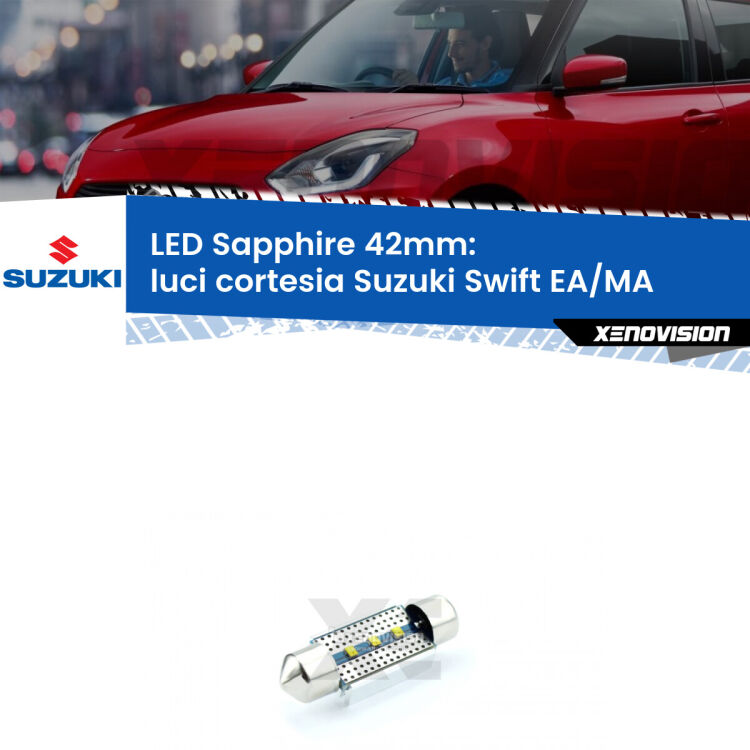 <strong>LED luci cortesia 42mm per Suzuki Swift</strong> EA/MA 1989 - 2003. Lampade <strong>c5W</strong> modello Sapphire Xenovision con chip led Philips.