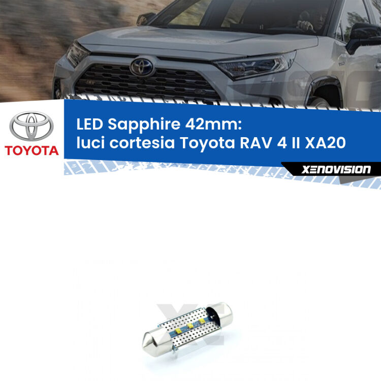 <strong>LED luci cortesia 42mm per Toyota RAV 4 II</strong> XA20 2000 - 2005. Lampade <strong>c5W</strong> modello Sapphire Xenovision con chip led Philips.