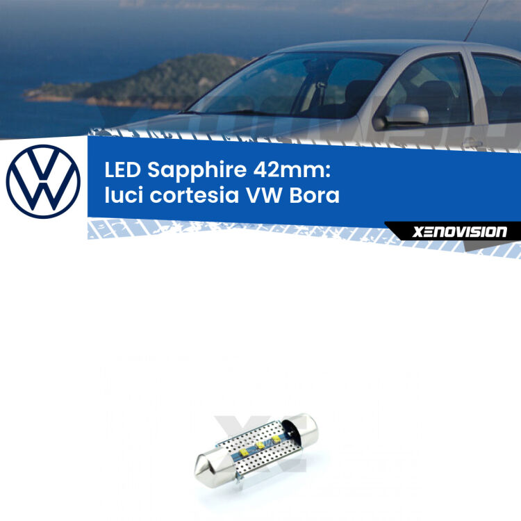 <strong>LED luci cortesia 42mm per VW Bora</strong>  1999 - 2006. Lampade <strong>c5W</strong> modello Sapphire Xenovision con chip led Philips.