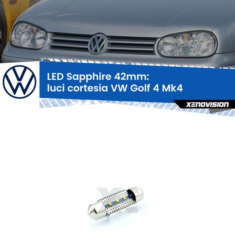<strong>LED luci cortesia 42mm per VW Golf 4</strong> Mk4 1997 - 2005. Lampade <strong>c5W</strong> modello Sapphire Xenovision con chip led Philips.