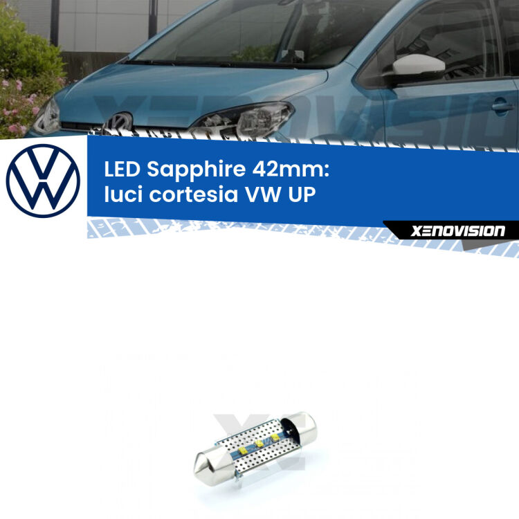 <strong>LED luci cortesia 42mm per VW UP</strong>  senza tettuccio. Lampade <strong>c5W</strong> modello Sapphire Xenovision con chip led Philips.