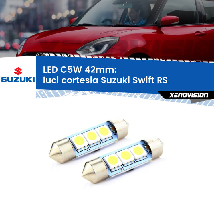 0 Luci Cortesia LED c5w 41mm Suzuki Swift RS 2005 - 2010 (Coppia) <strong>Luci Cortesia LED per Suzuki Swift</strong> RS 2005 - 2010. Coppia lampade <strong>C5W</strong> 41mm estremamente longeve.