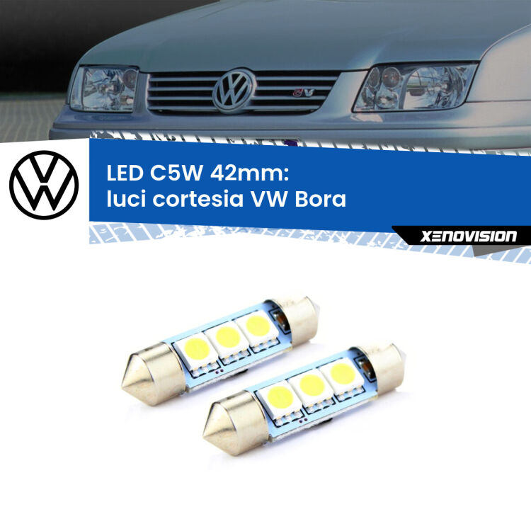 0 Luci Cortesia LED c5w 41mm VW Bora  1999 - 2006 (Coppia) <strong>Luci Cortesia LED per VW Bora</strong>  1999 - 2006. Coppia lampade <strong>C5W</strong> 41mm estremamente longeve.