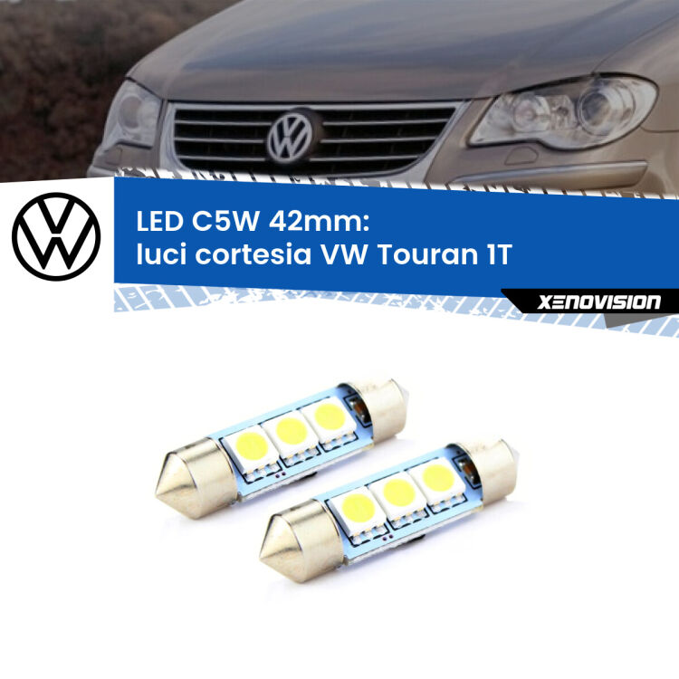 0 Luci Cortesia LED c5w 41mm VW Touran 1T anteriori (Coppia) <strong>Luci Cortesia LED per VW Touran</strong> 1T anteriori. Coppia lampade <strong>C5W</strong> 41mm estremamente longeve.