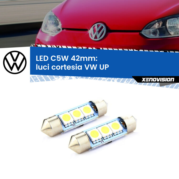 0 Luci Cortesia LED c5w 41mm VW UP  senza tettuccio (Coppia) <strong>Luci Cortesia LED per VW UP</strong>  senza tettuccio. Coppia lampade <strong>C5W</strong> 41mm estremamente longeve.