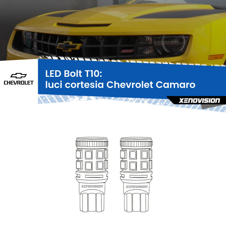 0 Luci Cortesia LED Chevrolet Camaro  2011 - 2015: T10 Bolt <strong>Luci Cortesia LED per Chevrolet Camaro</strong>  2011 - 2015. Coppia lampade <strong>T10</strong> modello Bolt canbus.