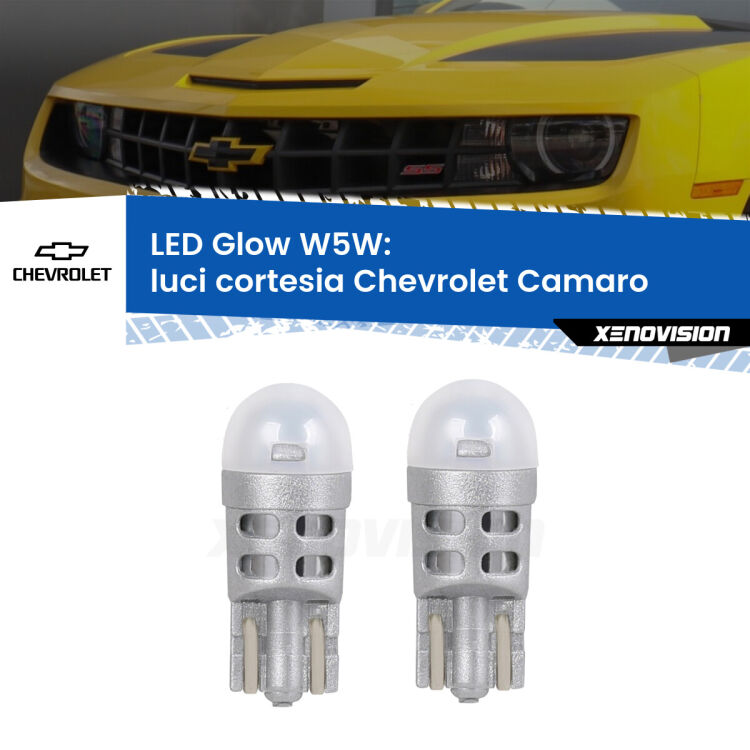 0 Luci Cortesia LED Chevrolet Camaro  2011 - 2015: W5W Glow a Luce Calda <strong>Luci Cortesia LED luce calda per Chevrolet Camaro</strong>  2011 - 2015. Coppia lampade <strong>W5W</strong> modello Glow di Xenovision.