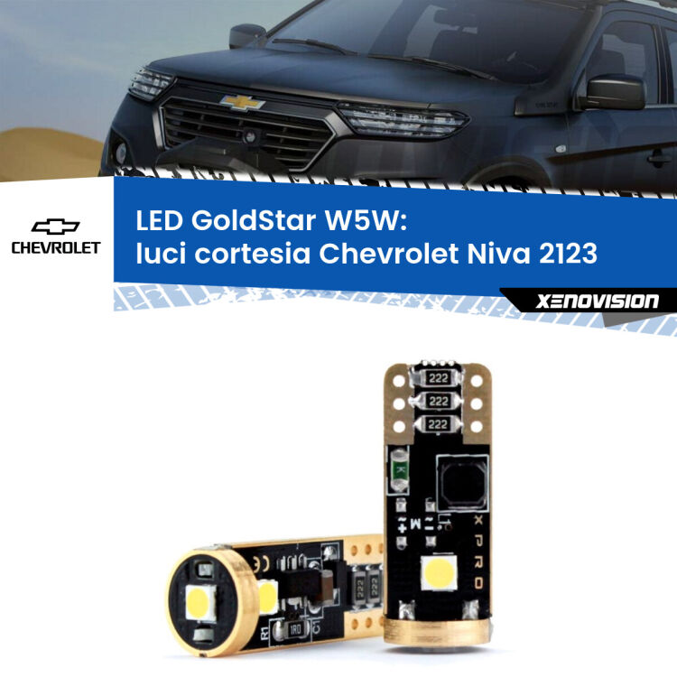 0 Luci Cortesia LED Chevrolet Niva 2123 2002 - 2009: T10 GoldStar <strong>Luci Cortesia LED Chevrolet Niva</strong> 2123 2002 - 2009: ottima luminosità a 360 gradi. Si inseriscono ovunque. Canbus, Top Quality.
