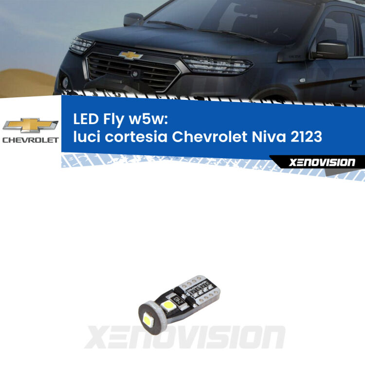 <strong>luci cortesia LED per Chevrolet Niva</strong> 2123 2002 - 2009. Coppia lampadine <strong>w5w</strong> Canbus compatte modello Fly Xenovision.