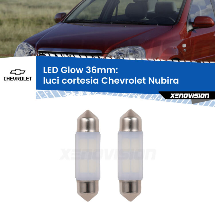 Luci Cortesia LED Chevrolet Nubira  2005 - 2011: C5W Glow a Luce Calda (Coppia) <strong>Luci Cortesia LED luce calda per Chevrolet Nubira</strong>  2005 - 2011. Coppia lampade <strong>C5W</strong> 36mm modello Glow di Xenovision.
