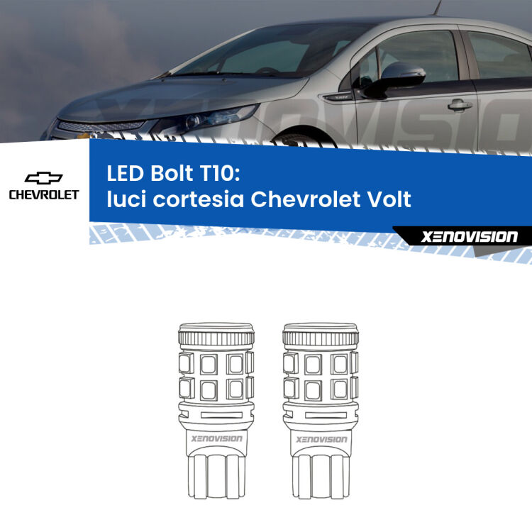 0 Luci Cortesia LED Chevrolet Volt  2011 - 2019: T10 Bolt <strong>Luci Cortesia LED per Chevrolet Volt</strong>  2011 - 2019. Coppia lampade <strong>T10</strong> modello Bolt canbus.