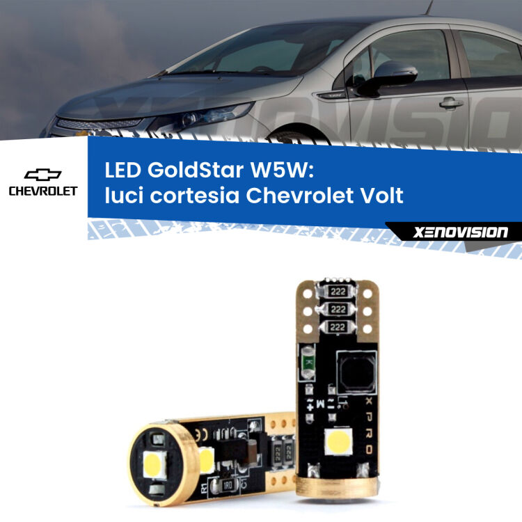 0 Luci Cortesia LED Chevrolet Volt  2011 - 2019: T10 GoldStar <strong>Luci Cortesia LED Chevrolet Volt</strong>  2011 - 2019: ottima luminosità a 360 gradi. Si inseriscono ovunque. Canbus, Top Quality.