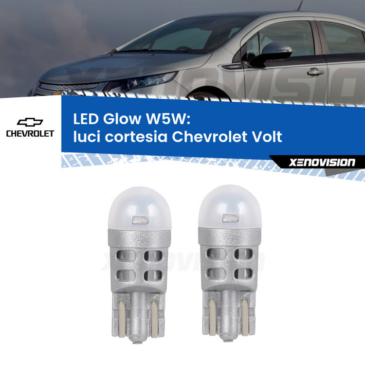 0 Luci Cortesia LED Chevrolet Volt  2011 - 2019: W5W Glow a Luce Calda <strong>Luci Cortesia LED luce calda per Chevrolet Volt</strong>  2011 - 2019. Coppia lampade <strong>W5W</strong> modello Glow di Xenovision.
