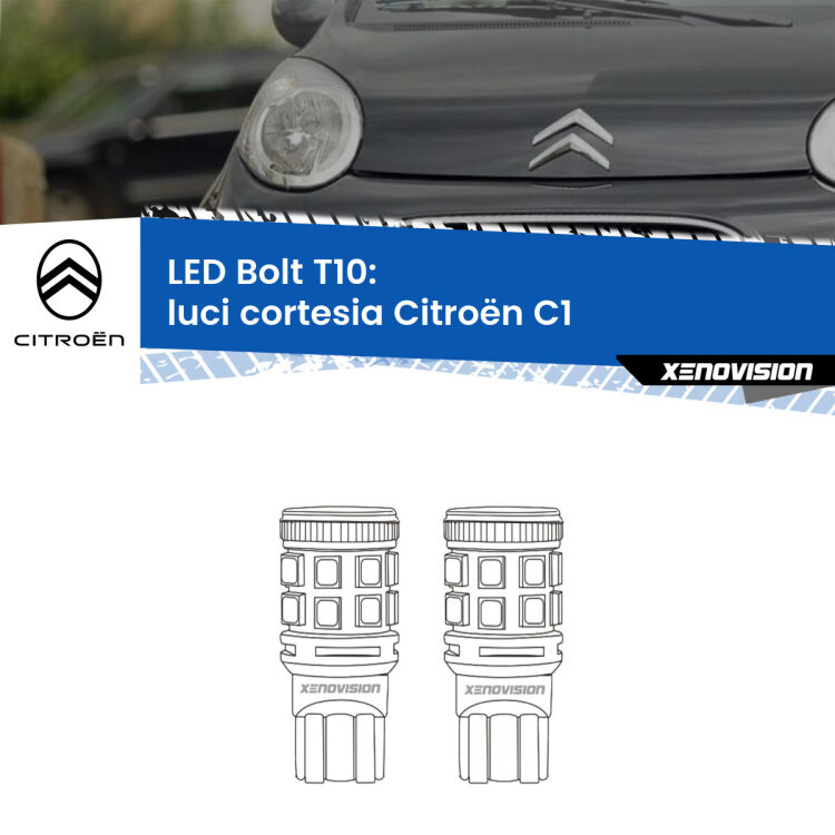 0 Luci Cortesia LED Citroën C1  2005 - 2013: T10 Bolt <strong>Luci Cortesia LED per Citroën C1</strong>  2005 - 2013. Coppia lampade <strong>T10</strong> modello Bolt canbus.