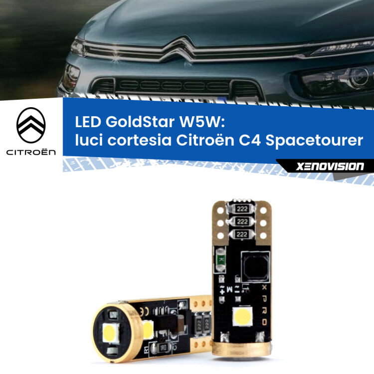 Luci Cortesia LED Citroën C4 Spacetourer  Versione 1: T10 GoldStar <strong>Luci Cortesia LED Citroën C4 Spacetourer</strong>  Versione 1: ottima luminosità a 360 gradi. Si inseriscono ovunque. Canbus, Top Quality.