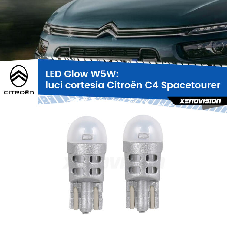 Luci Cortesia LED Citroën C4 Spacetourer  Versione 1: W5W Glow a Luce Calda <strong>Luci Cortesia LED luce calda per Citroën C4 Spacetourer</strong>  Versione 1. Coppia lampade <strong>W5W</strong> modello Glow di Xenovision.
