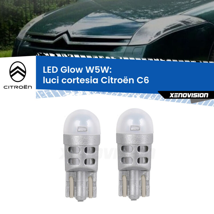 0 Luci Cortesia LED Citroën C6  2005 - 2012: W5W Glow a Luce Calda <strong>Luci Cortesia LED luce calda per Citroën C6</strong>  2005 - 2012. Coppia lampade <strong>W5W</strong> modello Glow di Xenovision.