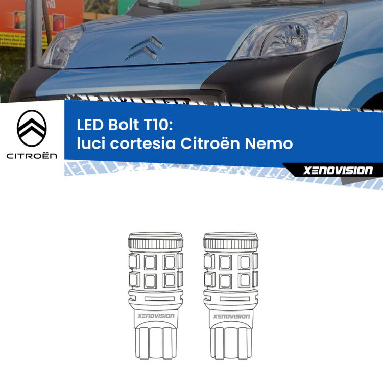 0 Luci Cortesia LED Citroën Nemo 2008 in poi: T10 Bolt <strong>Luci Cortesia LED per Citroën Nemo</strong> 2008 in poi. Coppia lampade <strong>T10</strong> modello Bolt canbus.