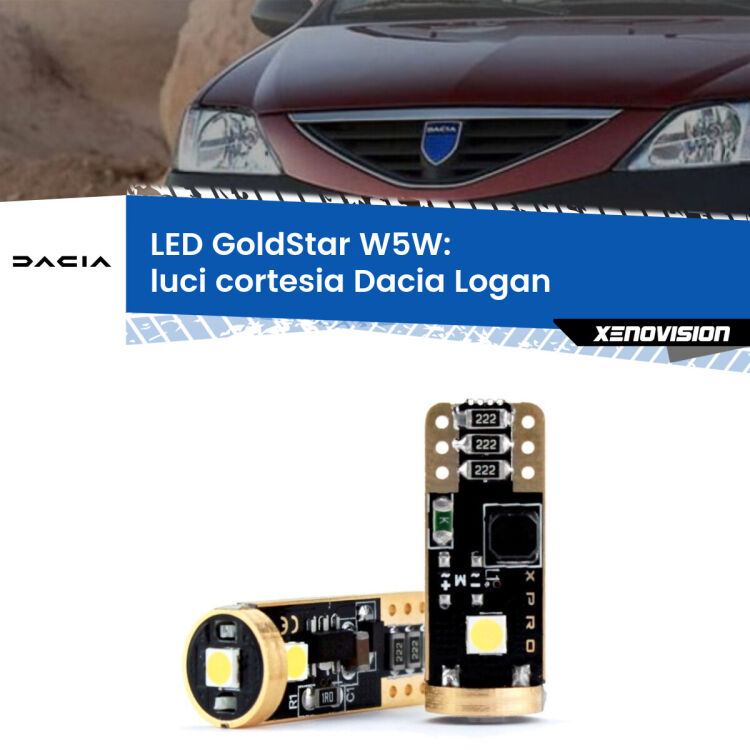 0 Luci Cortesia LED Dacia Logan 2004 - 2011: T10 GoldStar <strong>Luci Cortesia LED Dacia Logan</strong> 2004 - 2011: ottima luminosità a 360 gradi. Si inseriscono ovunque. Canbus, Top Quality.