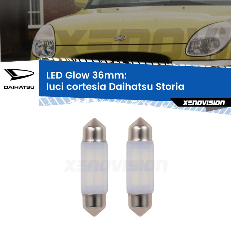 0 Luci Cortesia LED Daihatsu Storia 1998 - 2005: C5W Glow a Luce Calda (Coppia) <strong>Luci Cortesia LED luce calda per Daihatsu Storia</strong> 1998 - 2005. Coppia lampade <strong>C5W</strong> 36mm modello Glow di Xenovision.