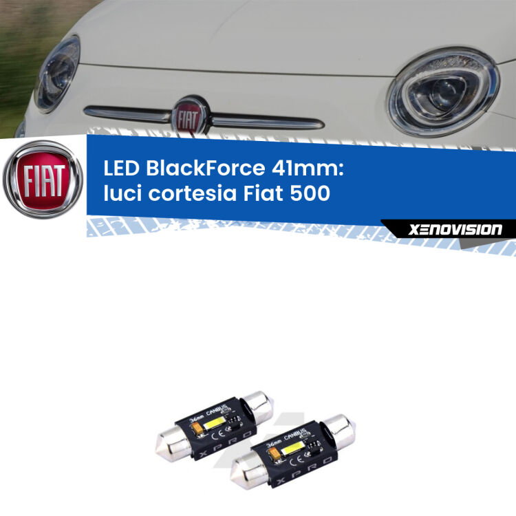 <strong>LED luci cortesia 41mm per Fiat 500</strong>  2007 - 2022. Coppia lampadine <strong>C5W</strong>modello BlackForce Xenovision.