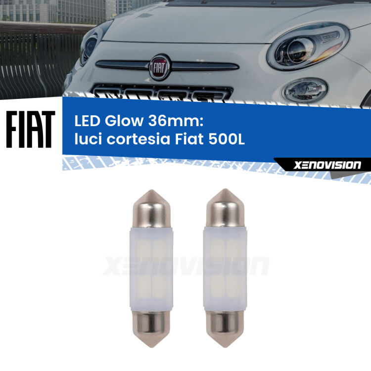 Luci Cortesia LED Fiat 500L  2012 - 2018: C5W Glow a Luce Calda (Coppia) <strong>Luci Cortesia LED luce calda per Fiat 500L</strong>  2012 - 2018. Coppia lampade <strong>C5W</strong> 36mm modello Glow di Xenovision.