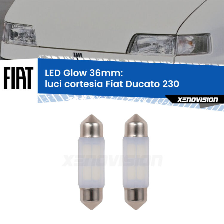 0 Luci Cortesia LED Fiat Ducato 230 1994 - 2002: C5W Glow a Luce Calda (Coppia) <strong>Luci Cortesia LED luce calda per Fiat Ducato</strong> 230 1994 - 2002. Coppia lampade <strong>C5W</strong> 36mm modello Glow di Xenovision.