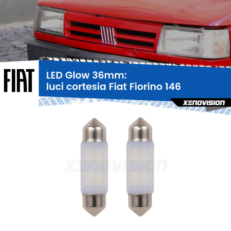 Luci Cortesia LED Fiat Fiorino 146 1988 - 2001: C5W Glow a Luce Calda (Coppia) <strong>Luci Cortesia LED luce calda per Fiat Fiorino</strong> 146 1988 - 2001. Coppia lampade <strong>C5W</strong> 36mm modello Glow di Xenovision.