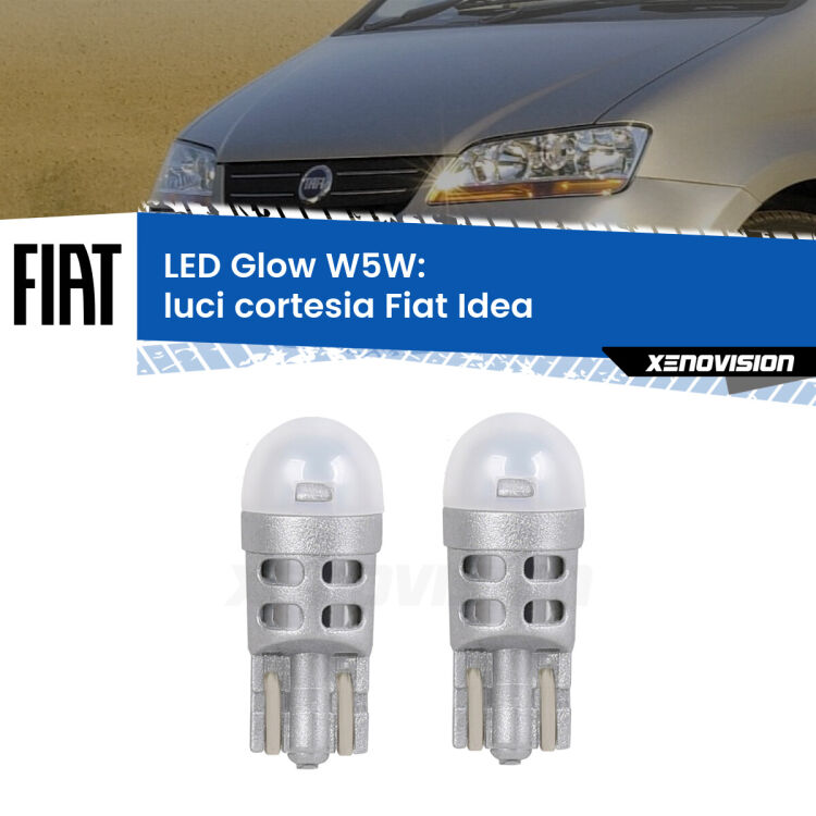 0 Luci Cortesia LED Fiat Idea  2003 - 2015: W5W Glow a Luce Calda <strong>Luci Cortesia LED luce calda per Fiat Idea</strong>  2003 - 2015. Coppia lampade <strong>W5W</strong> modello Glow di Xenovision.