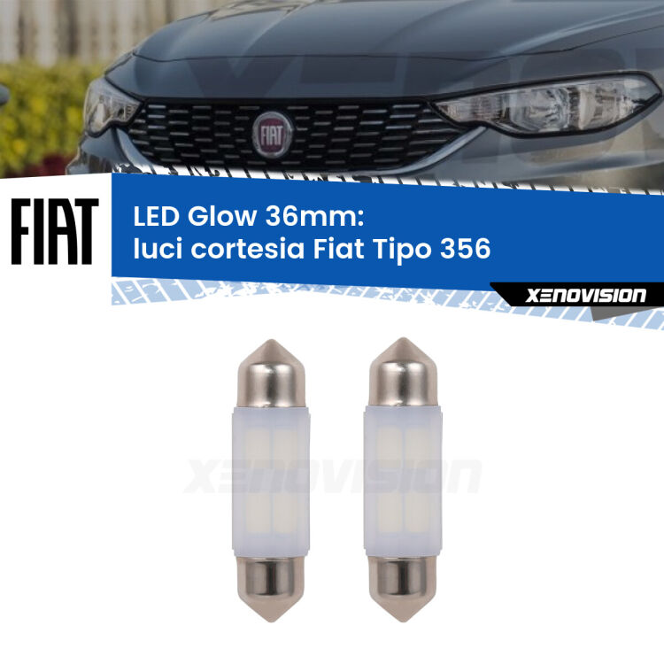 Luci Cortesia LED Fiat Tipo 356 2015 in poi: C5W Glow a Luce Calda (Coppia) <strong>Luci Cortesia LED luce calda per Fiat Tipo</strong> 356 2015 in poi. Coppia lampade <strong>C5W</strong> 36mm modello Glow di Xenovision.