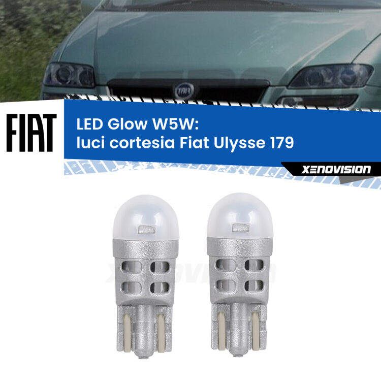 0 Luci Cortesia LED Fiat Ulysse 179 2002 - 2011: W5W Glow a Luce Calda <strong>Luci Cortesia LED luce calda per Fiat Ulysse</strong> 179 2002 - 2011. Coppia lampade <strong>W5W</strong> modello Glow di Xenovision.