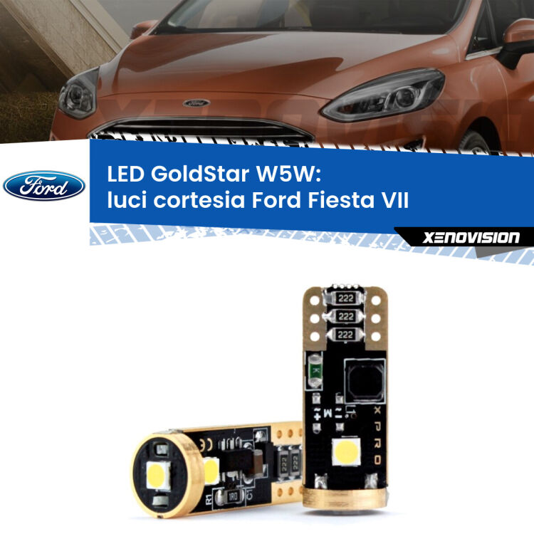 0 Luci Cortesia LED Ford Fiesta Mk7 2017 - 2020: T10 GoldStar <strong>Luci Cortesia LED Ford Fiesta</strong> Mk7 2017 - 2020: ottima luminosità a 360 gradi. Si inseriscono ovunque. Canbus, Top Quality.