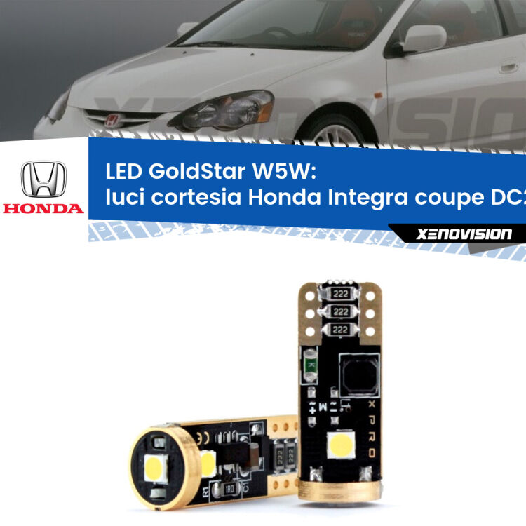 0 Luci Cortesia LED Honda Integra coupe DC2, DC4 1997 - 2001: T10 GoldStar <strong>Luci Cortesia LED Honda Integra coupe</strong> DC2, DC4 1997 - 2001: ottima luminosità a 360 gradi. Si inseriscono ovunque. Canbus, Top Quality.
