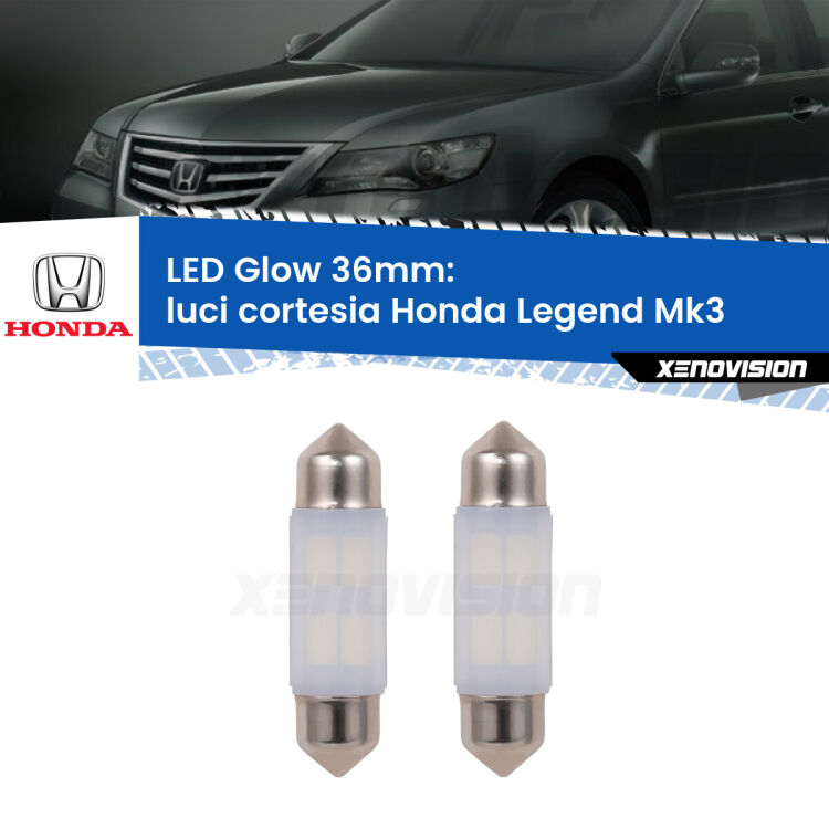 Luci Cortesia LED Honda Legend Mk3 1996 - 2004: C5W Glow a Luce Calda (Coppia) <strong>Luci Cortesia LED luce calda per Honda Legend</strong> Mk3 1996 - 2004. Coppia lampade <strong>C5W</strong> 36mm modello Glow di Xenovision.