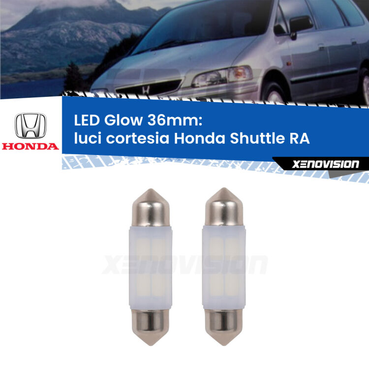 Luci Cortesia LED Honda Shuttle RA 1994 - 2004: C5W Glow a Luce Calda (Coppia) <strong>Luci Cortesia LED luce calda per Honda Shuttle</strong> RA 1994 - 2004. Coppia lampade <strong>C5W</strong> 36mm modello Glow di Xenovision.