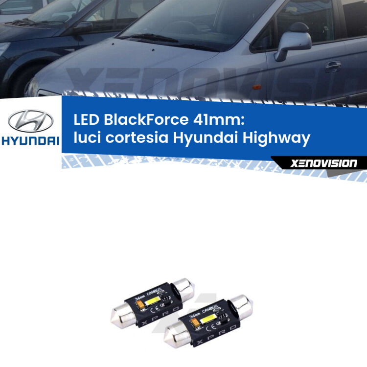 <strong>LED luci cortesia 41mm per Hyundai Highway</strong>  posteriori. Coppia lampadine <strong>C5W</strong>modello BlackForce Xenovision.