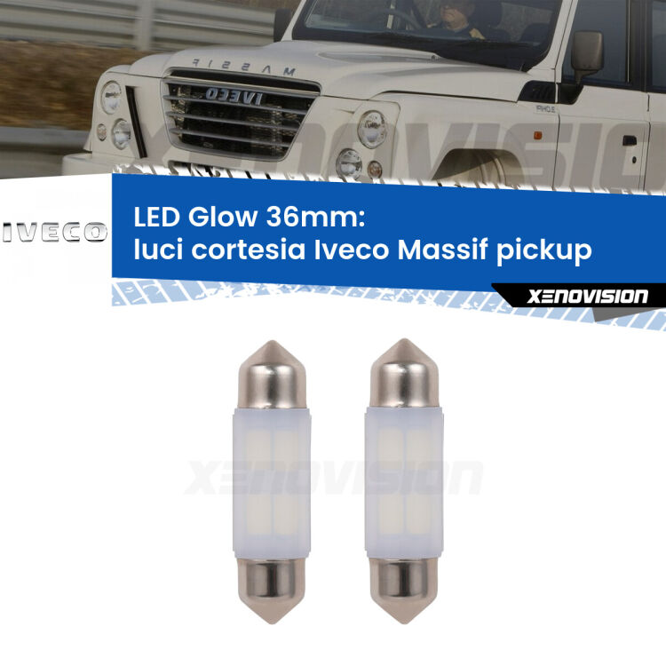 0 Luci Cortesia LED Iveco Massif pickup  2008 - 2011: C5W Glow a Luce Calda (Coppia) <strong>Luci Cortesia LED luce calda per Iveco Massif pickup</strong>  2008 - 2011. Coppia lampade <strong>C5W</strong> 36mm modello Glow di Xenovision.