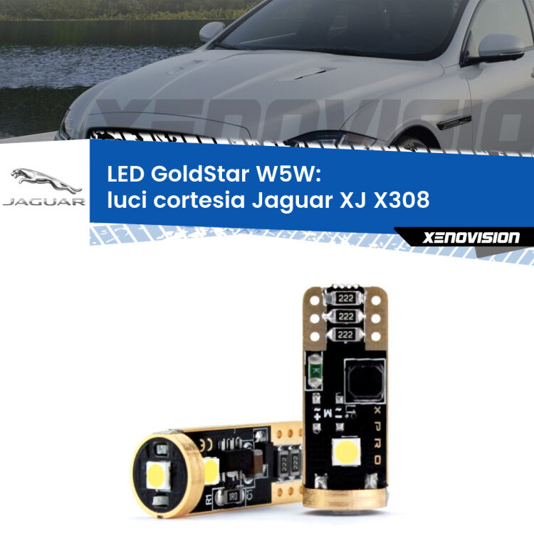 0 Luci Cortesia LED Jaguar XJ X308 1997 - 2003: T10 GoldStar <strong>Luci Cortesia LED Jaguar XJ</strong> X308 1997 - 2003: ottima luminosità a 360 gradi. Si inseriscono ovunque. Canbus, Top Quality.