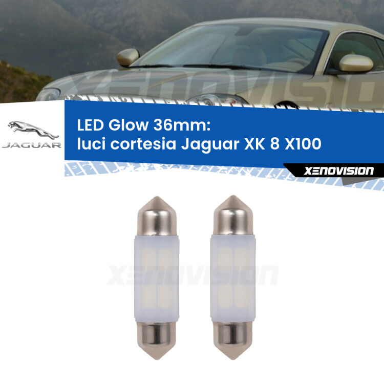 Luci Cortesia LED Jaguar XK 8 X100 1996 - 2005: C5W Glow a Luce Calda (Coppia) <strong>Luci Cortesia LED luce calda per Jaguar XK 8</strong> X100 1996 - 2005. Coppia lampade <strong>C5W</strong> 36mm modello Glow di Xenovision.
