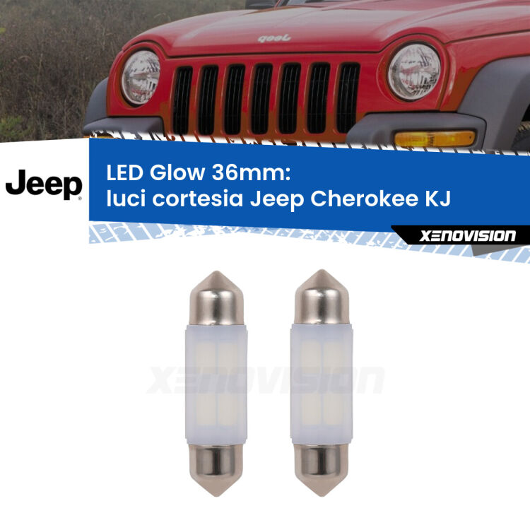 Luci Cortesia LED Jeep Cherokee KJ 2002 - 2007: C5W Glow a Luce Calda (Coppia) <strong>Luci Cortesia LED luce calda per Jeep Cherokee</strong> KJ 2002 - 2007. Coppia lampade <strong>C5W</strong> 36mm modello Glow di Xenovision.