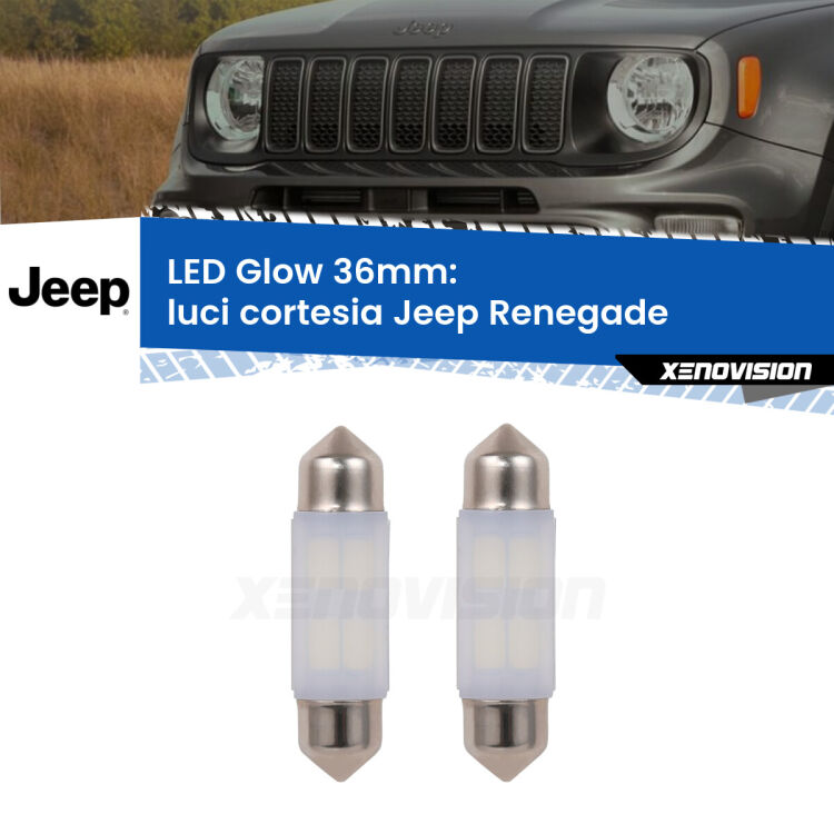 Luci Cortesia LED Jeep Renegade  2014 in poi: C5W Glow a Luce Calda (Coppia) <strong>Luci Cortesia LED luce calda per Jeep Renegade</strong>  2014 in poi. Coppia lampade <strong>C5W</strong> 36mm modello Glow di Xenovision.