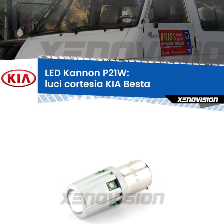 <strong>LED per Luci Cortesia KIA Besta  anteriori.</strong>Lampadina P21W con una poderosa illuminazione frontale rafforzata da 5 potenti chip laterali.
