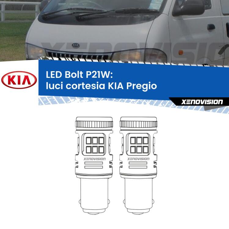 <strong>Luci Cortesia LED per KIA Pregio</strong>  anteriori. Coppia lampade <strong>P21W</strong> modello Bolt canbus.