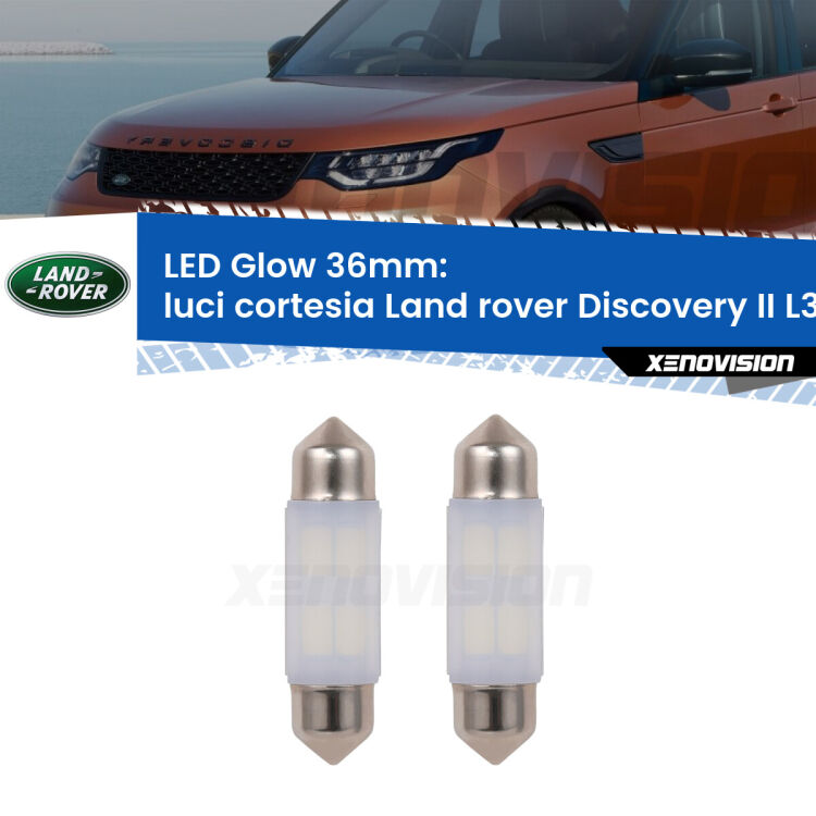 Luci Cortesia LED Land rover Discovery II L318 anteriori: C5W Glow a Luce Calda (Coppia) <strong>Luci Cortesia LED luce calda per Land rover Discovery II</strong> L318 anteriori. Coppia lampade <strong>C5W</strong> 36mm modello Glow di Xenovision.