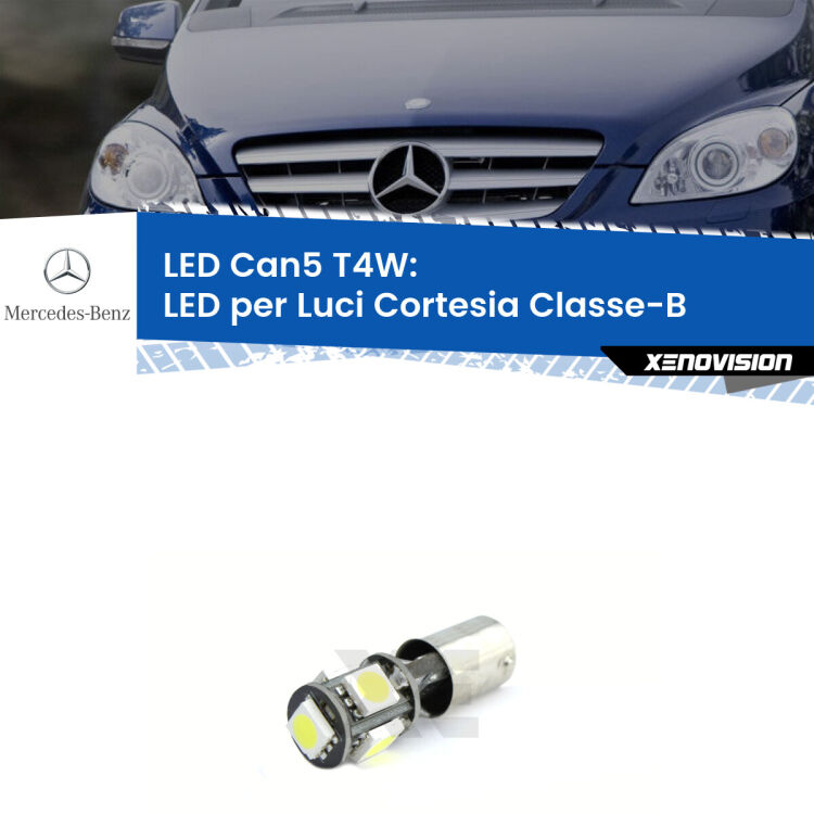 0 Luci Cortesia LED Mercedes Classe-B W245 lateriali: T4W Xenovision <strong>luci cortesia LED per Mercedes Classe-B</strong> W245 lateriali. Lampadina <strong>T4W</strong> BA9s Canbus da Xenovision.