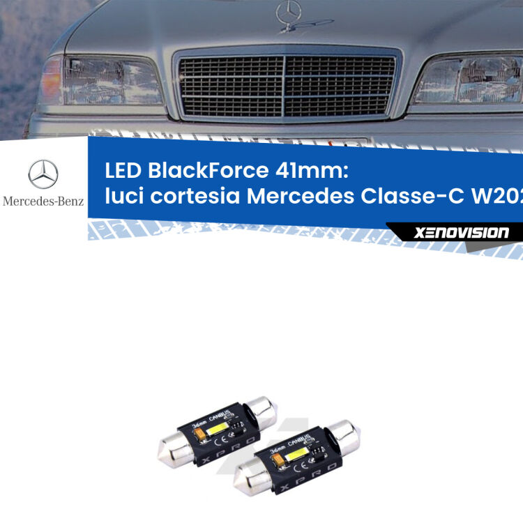 <strong>LED luci cortesia 41mm per Mercedes Classe-C</strong> W202 1993 - 2000. Coppia lampadine <strong>C5W</strong>modello BlackForce Xenovision.