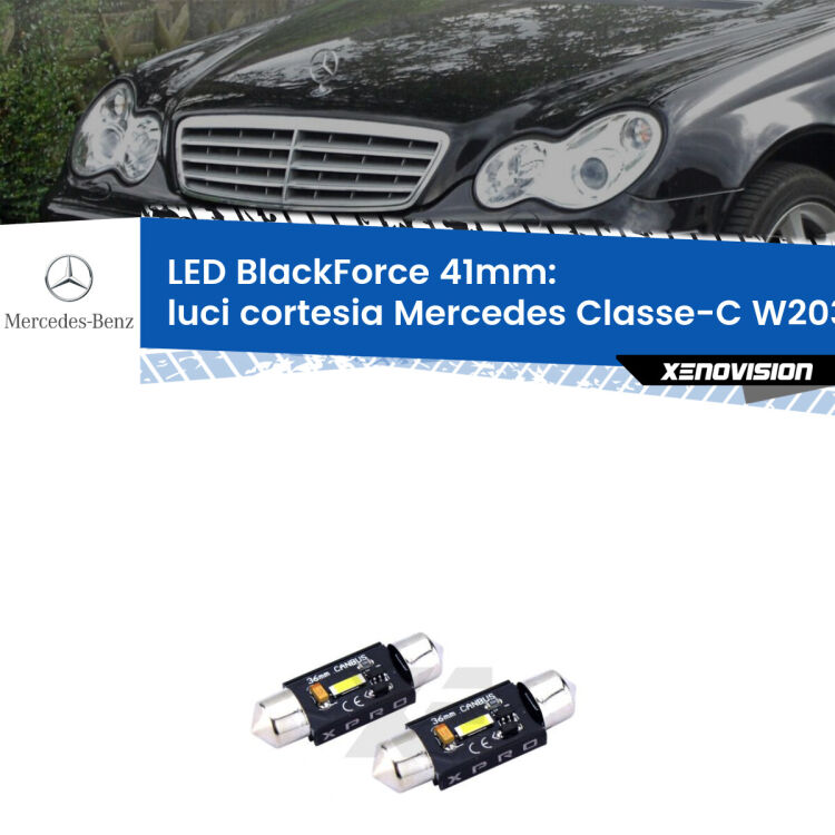 <strong>LED luci cortesia 41mm per Mercedes Classe-C</strong> W203 2000 - 2007. Coppia lampadine <strong>C5W</strong>modello BlackForce Xenovision.