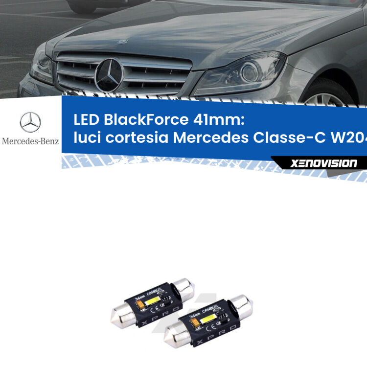 <strong>LED luci cortesia 41mm per Mercedes Classe-C</strong> W204 posteriori. Coppia lampadine <strong>C5W</strong>modello BlackForce Xenovision.