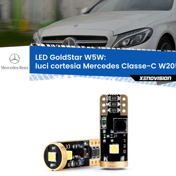 Luci Cortesia LED Mercedes Classe-C W205 2013 - 2018: T10 GoldStar <strong>Luci Cortesia LED Mercedes Classe-C</strong> W205 2013 - 2018: ottima luminosità a 360 gradi. Si inseriscono ovunque. Canbus, Top Quality.